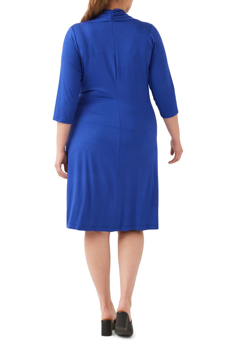 Three Quarter Sleeve Jersey Cascade Faux Wrap Dress, Alternate, color, ROYAL