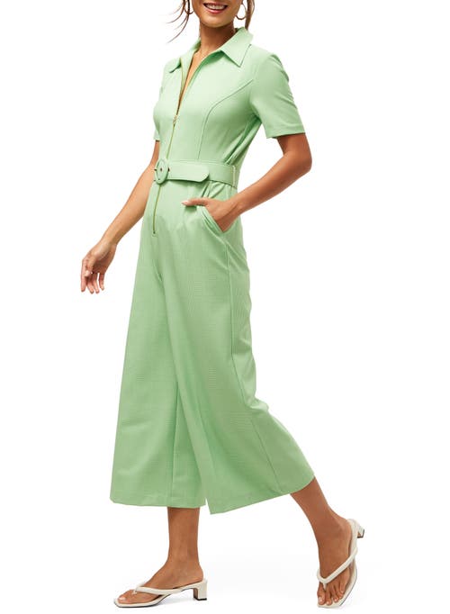 Shop Trina Turk Jannise 3 Plaid Cropped Jumpsuit In Grass Court Green/whitewash