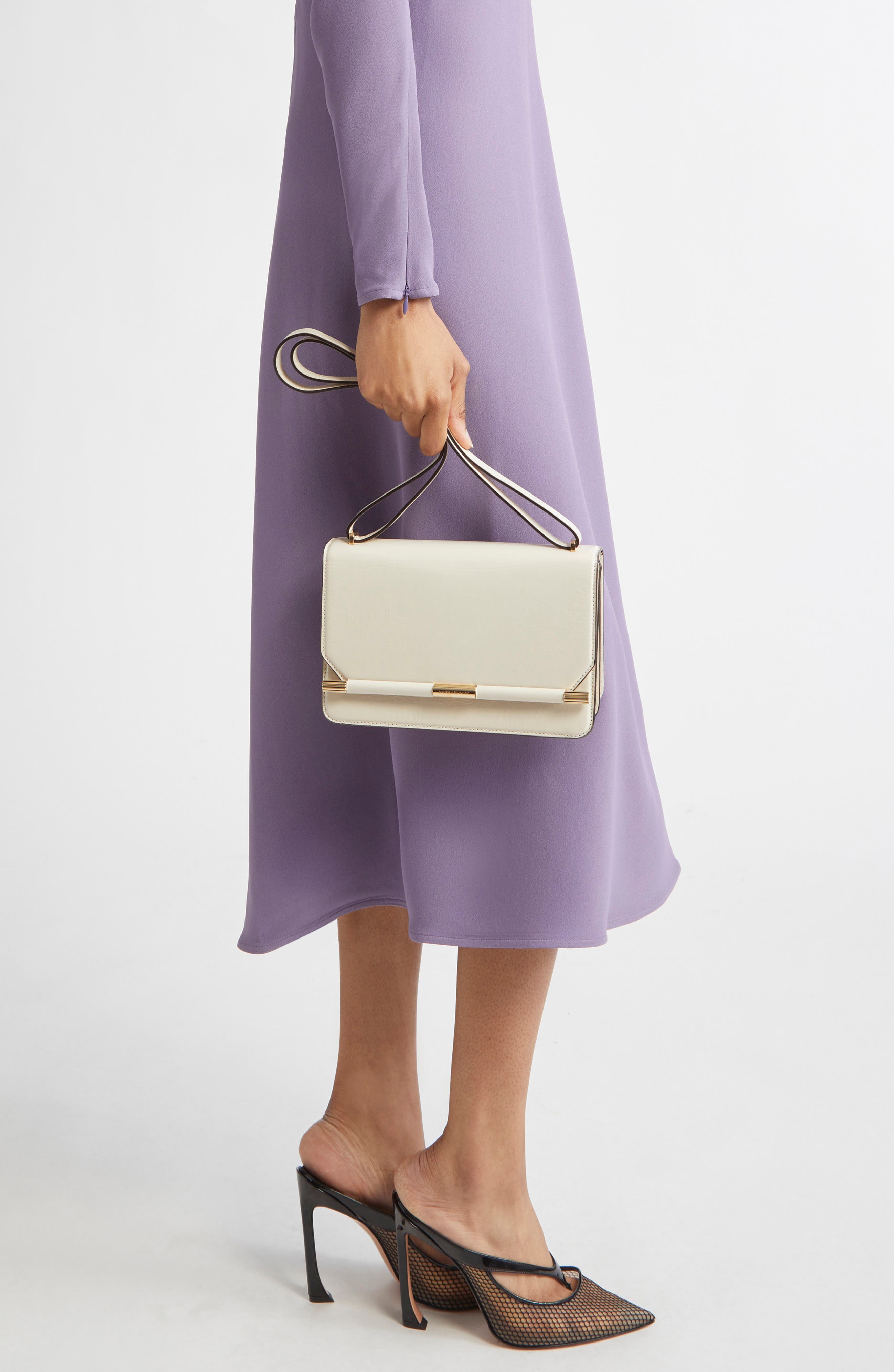 Victoria Beckham 202 Distressed Leather Shoulder Bag, Alternate, color, Ivory