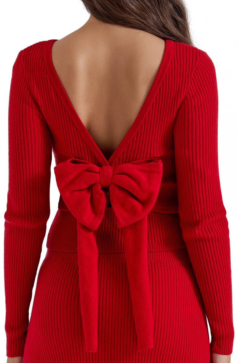 HOUSE OF CB Sula Bow Back Rib Sweater, Alternate, color, Blood Red