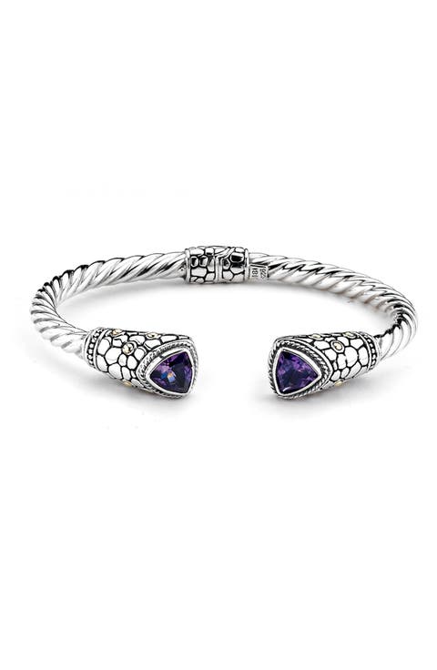 Sterling Silver & 18K Gold Semiprecious Stone Twisted Bangle Bracelet