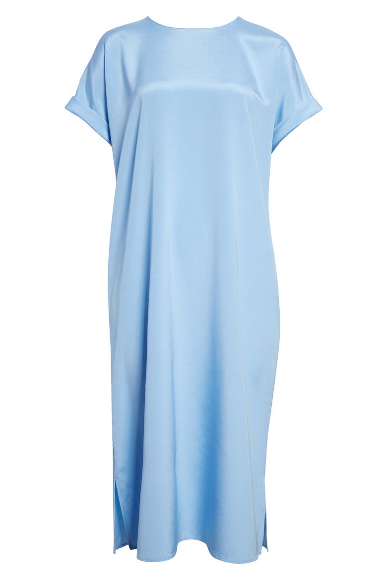Roll Cuff Silk Stretch Georgette T-Shirt Dress, Alternate, color, SKY BLUE