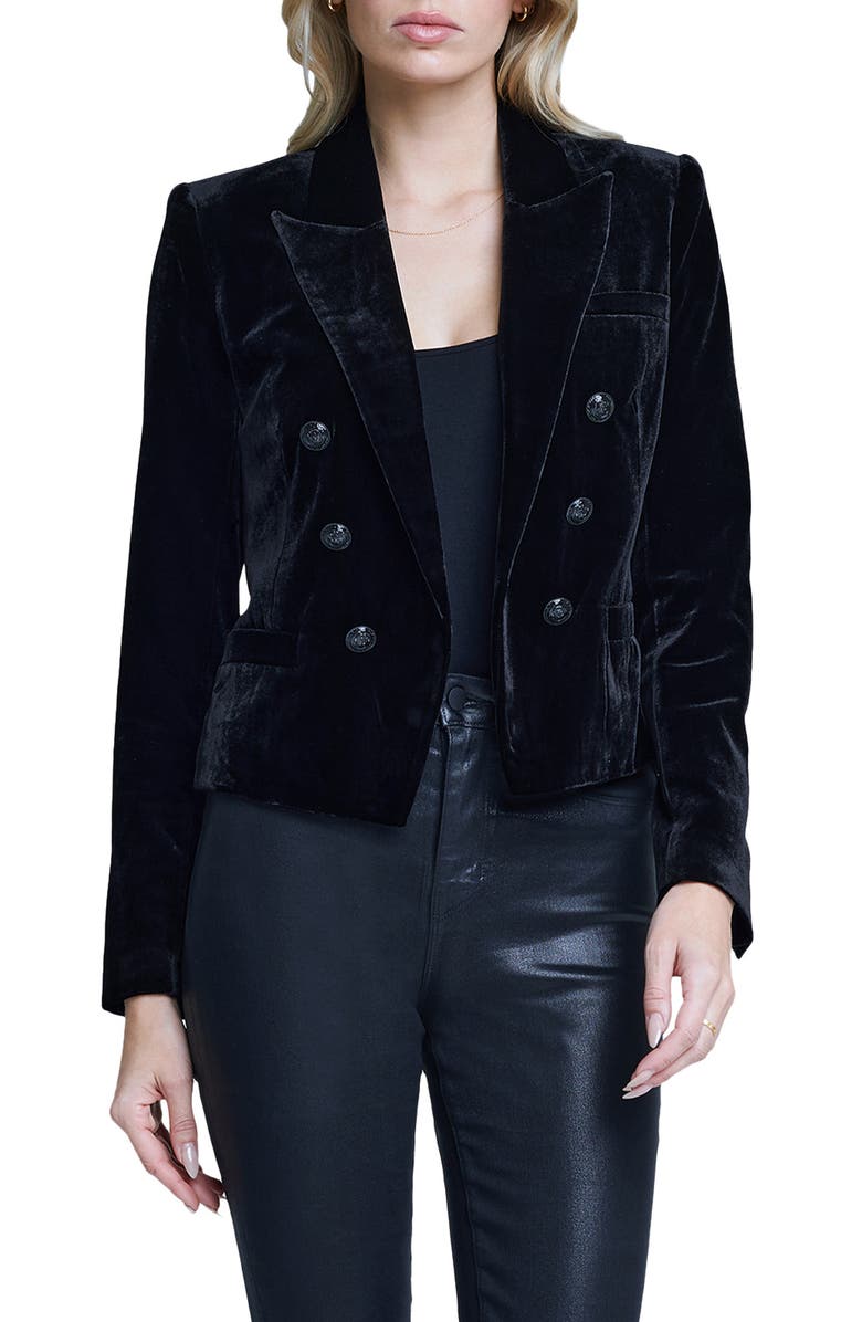 L'AGENCE Brooke Velvet Crop Blazer, Main, color, 