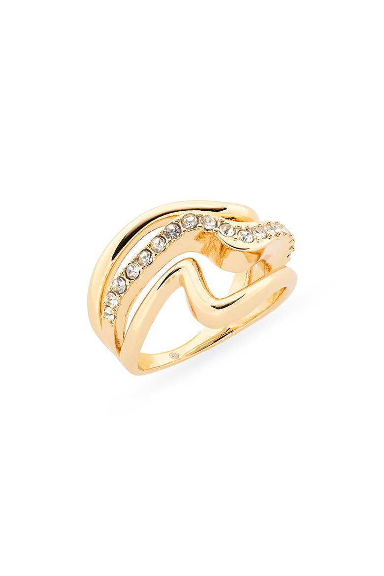 Cubic Zirconia Wave Triple Band Ring, Main, color, CLEAR- GOLD