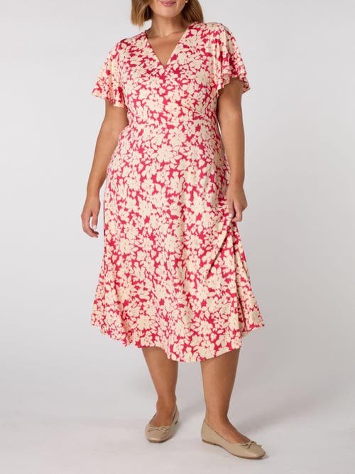 Live Unlimited Floral Print Flutter Sleeve Wrap Dress In Pink