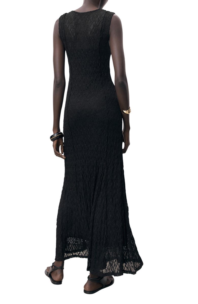 MANGO Sleeveless Lace Midi Dress, Alternate, color, Black