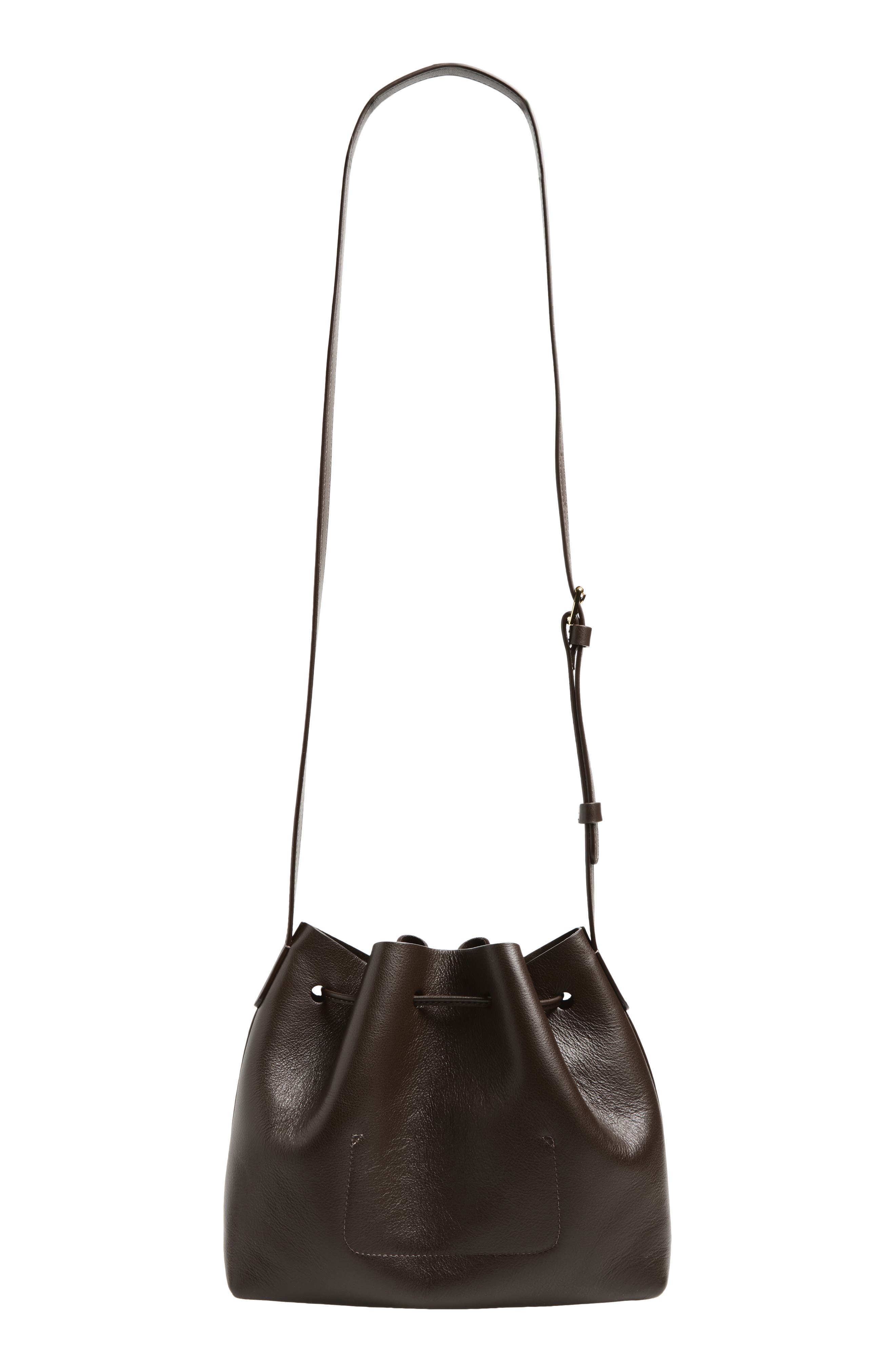 Mansur Gavriel Leather Drawstring Bucket Bag, Alternate, color, Ebony