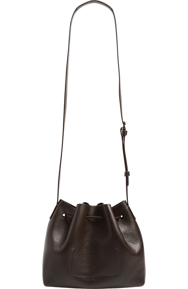 Mansur Gavriel Leather Drawstring Bucket Bag, Alternate, color, Ebony