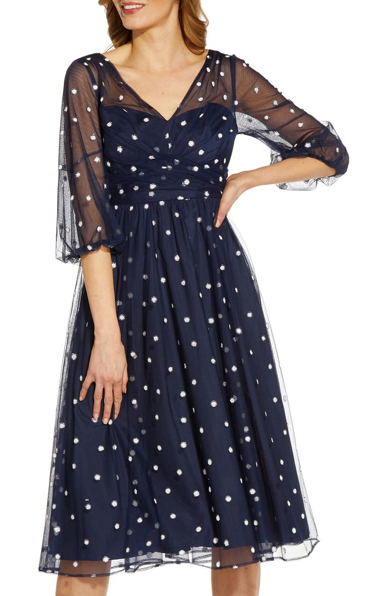 Adrianna Papell Glitter Fit & Flare Tulle Dress, Alternate, color, 