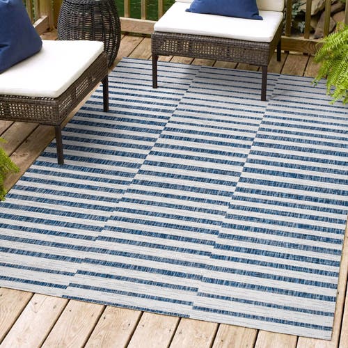 Jonathan Y Sukie Modern Offset Stripe Indoor/outdoor Area Rug In Ivory/blue