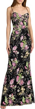 Mac Duggal Embellished Bustier Floral Trumpet Gown