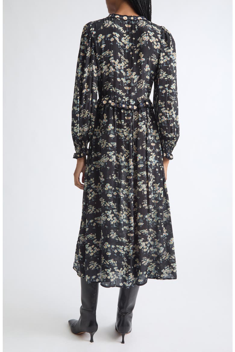 Mona Print V-Neck Midi Dress, Alternate, color, BLACK