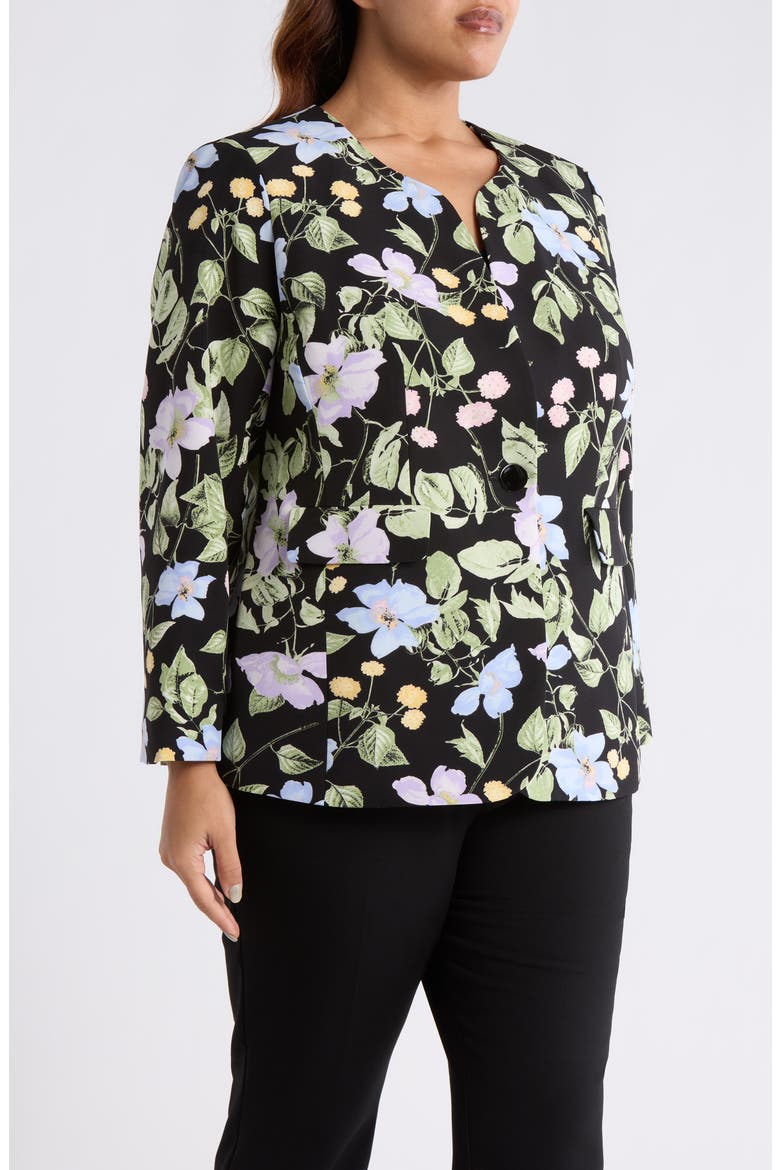 Floral Print One-Button Jacket, Alternate, color, BLACK MULTI