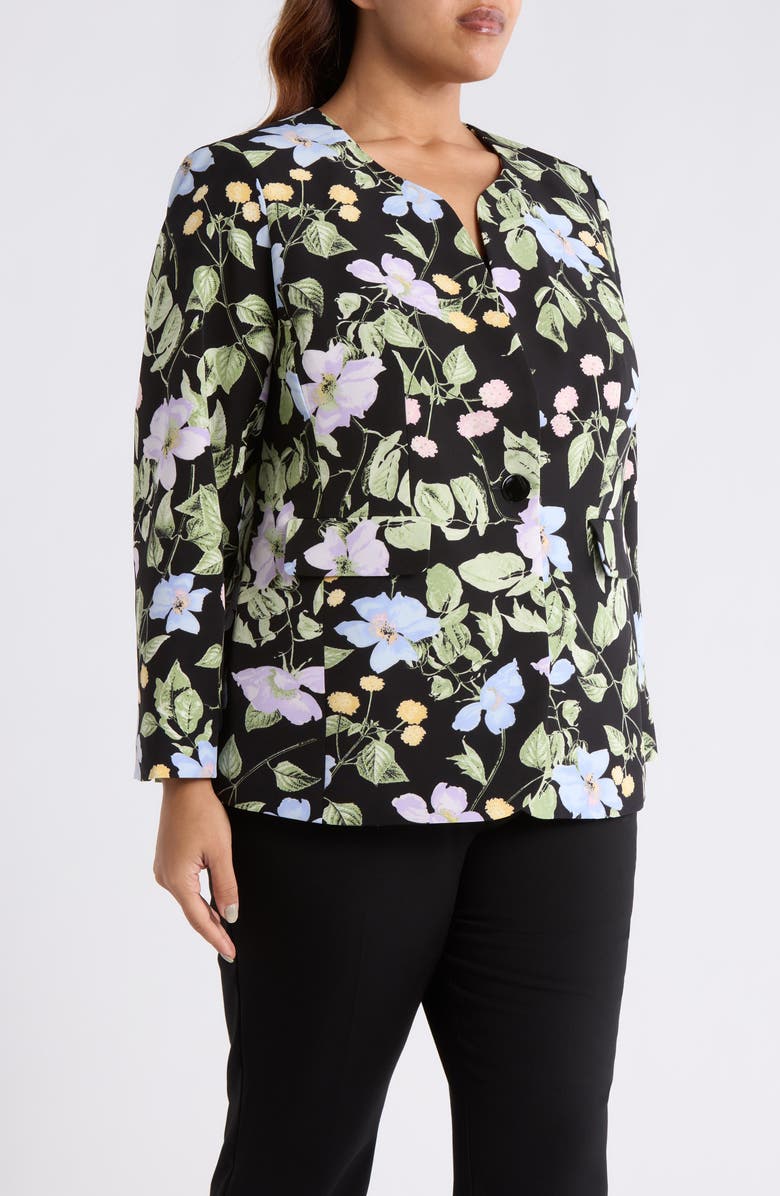 KASPER Floral Print One-Button Jacket, Alternate, color, Black Multi