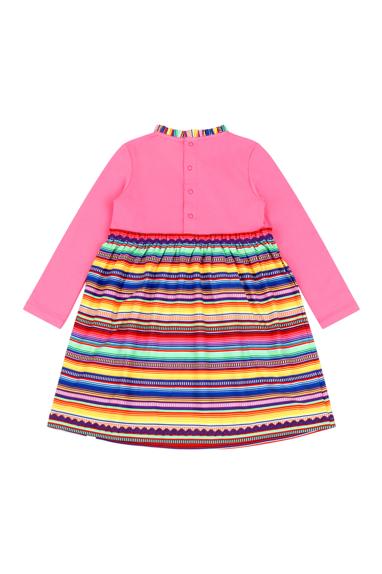 Girls Long Sleeve Ruffle Trim Dress, Alternate, color, Pink Multicolor Stripe