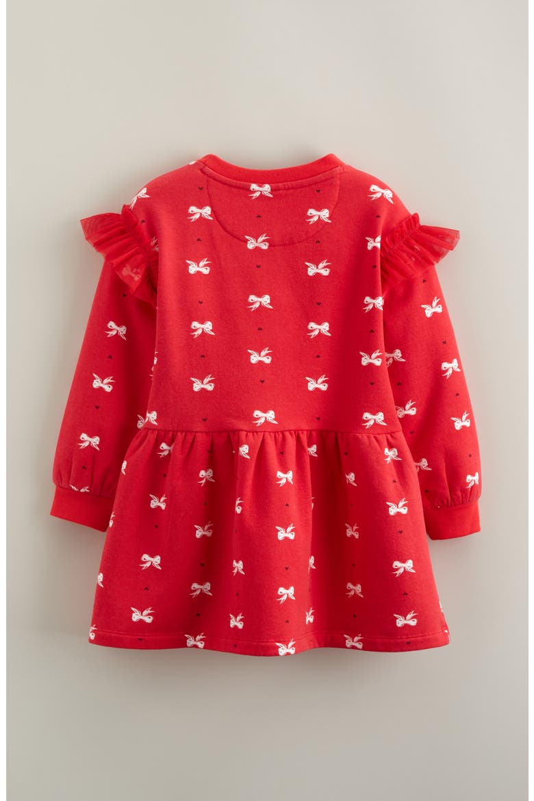 Kids' Ruffle Long Sleeve Stretch Cotton Blend Sweatshirt Dress, Alternate, color, RED LOLLIPOP POP BOWS