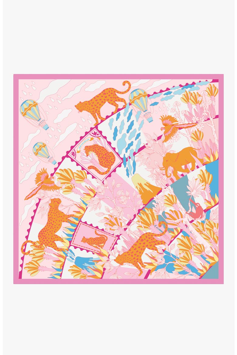 Double Sided Silk Scarf Of Around The World, Main, color, Pink
