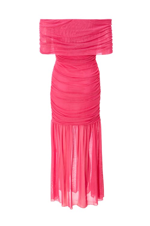 Quiz Bardot Mesh Maxi Dress In Hot Pink