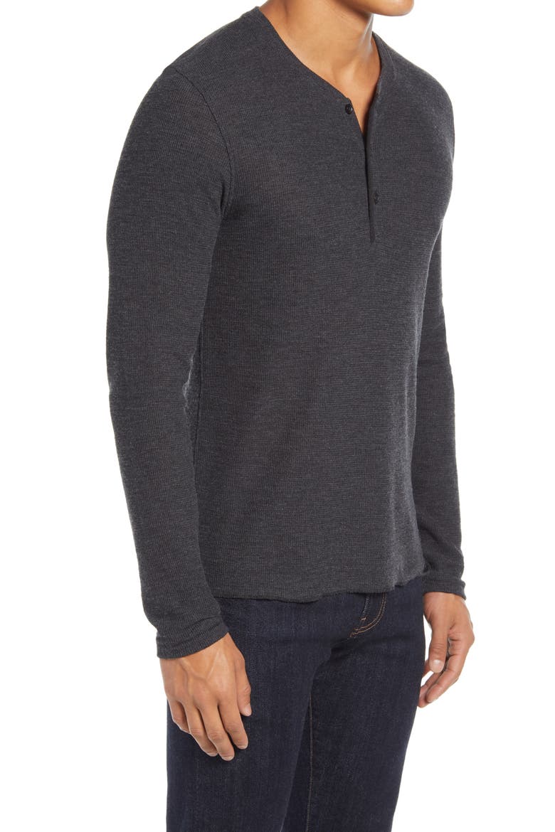 Thermal Knit Cotton Blend Henley, Alternate, color, BLACK