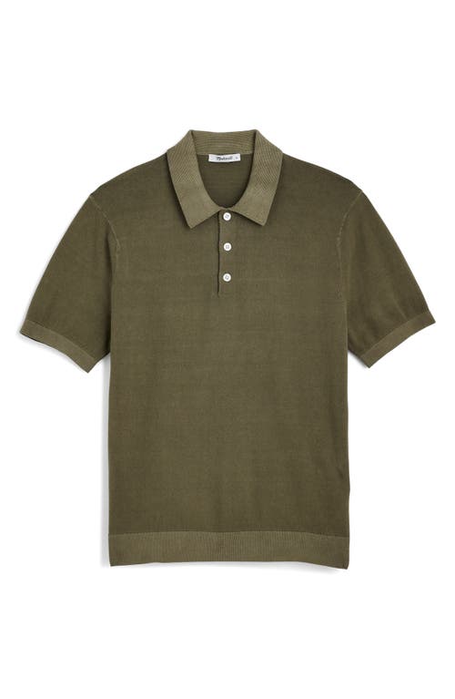 Madewell Garment-dyed Three-button Sweater Polo Shirt In Green