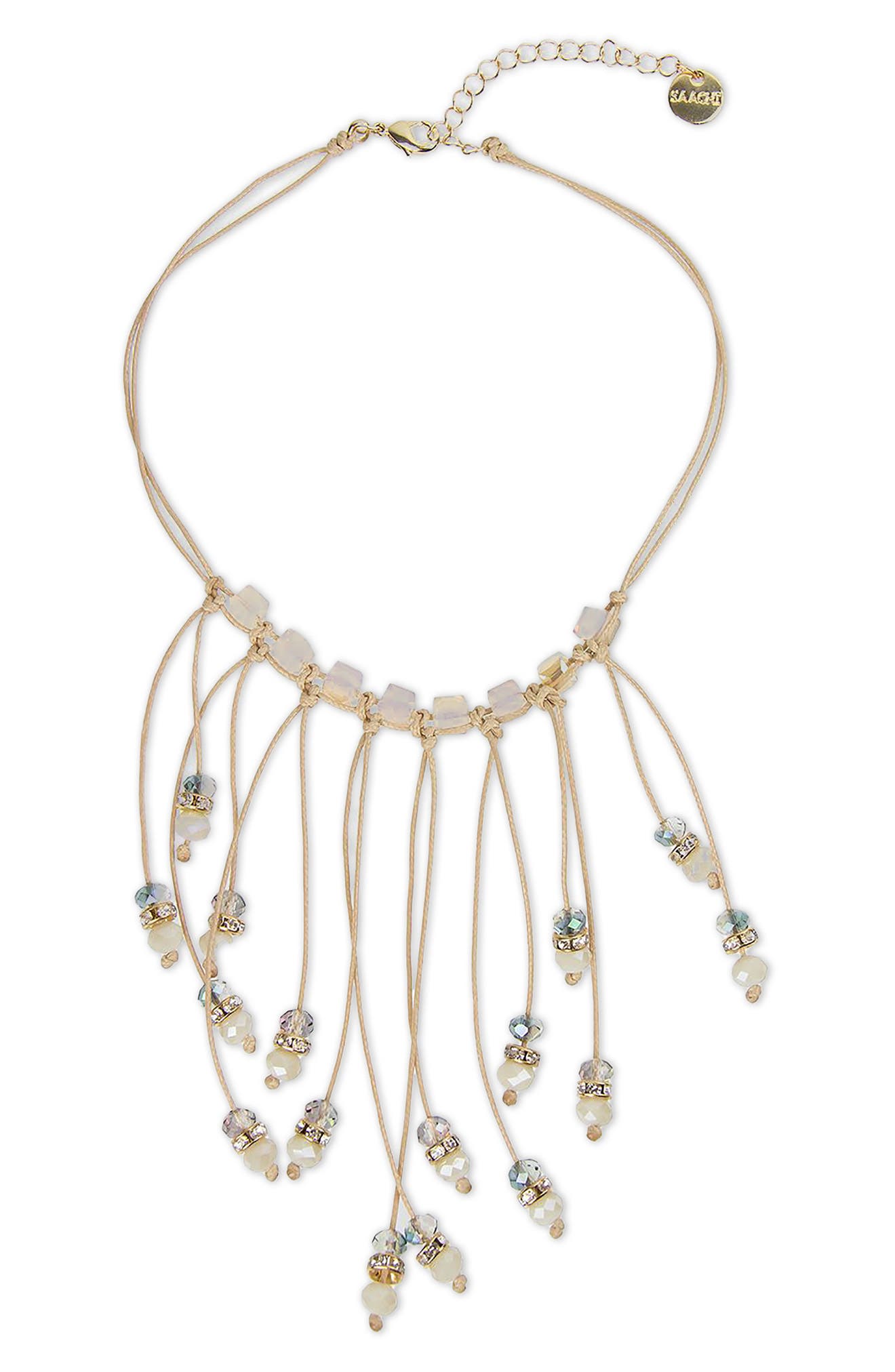 SAACHI Crystal Beaded Fringe Bib Necklace