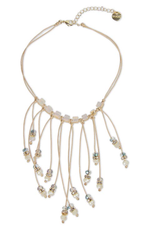 Crystal Beaded Fringe Bib Necklace