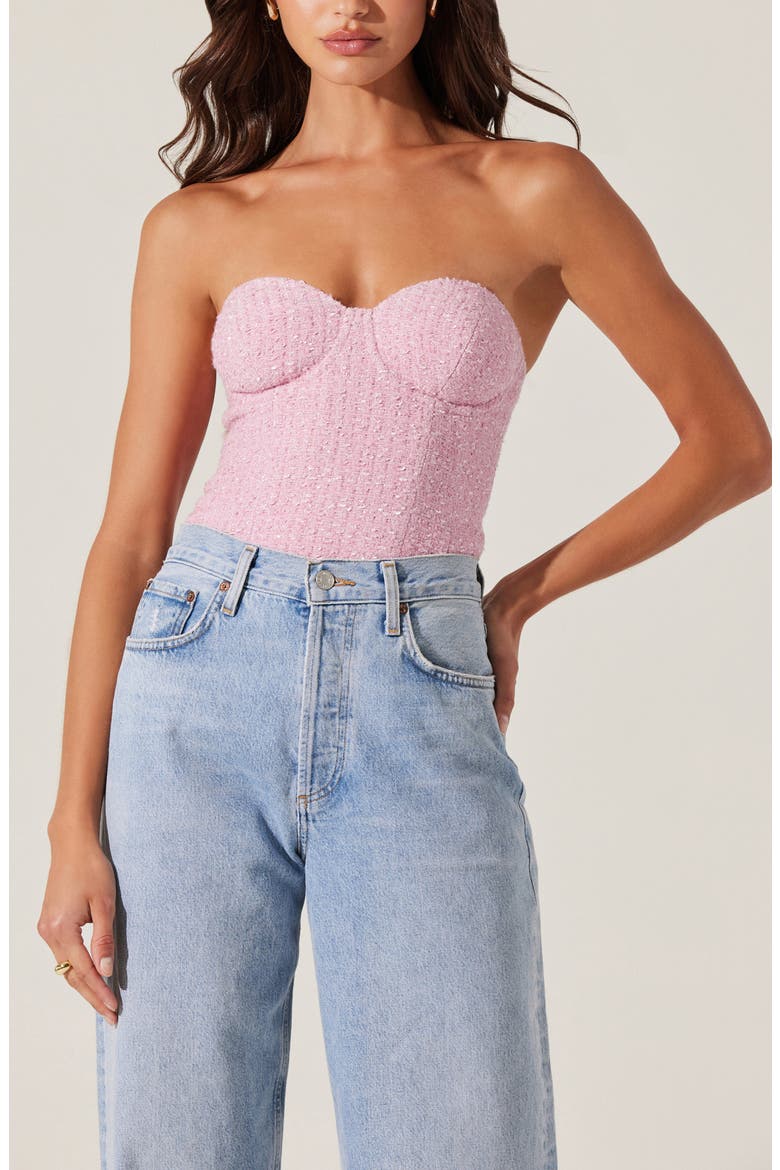 Indie Strapless Tweed Corset Top, Alternate, color, PINK