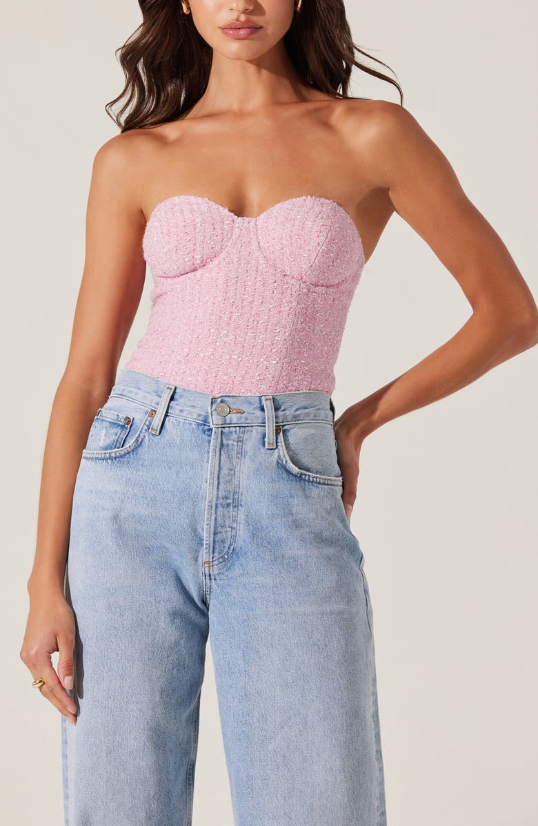 ASTR the Label Indie Strapless Tweed Corset Top, Alternate, color, 