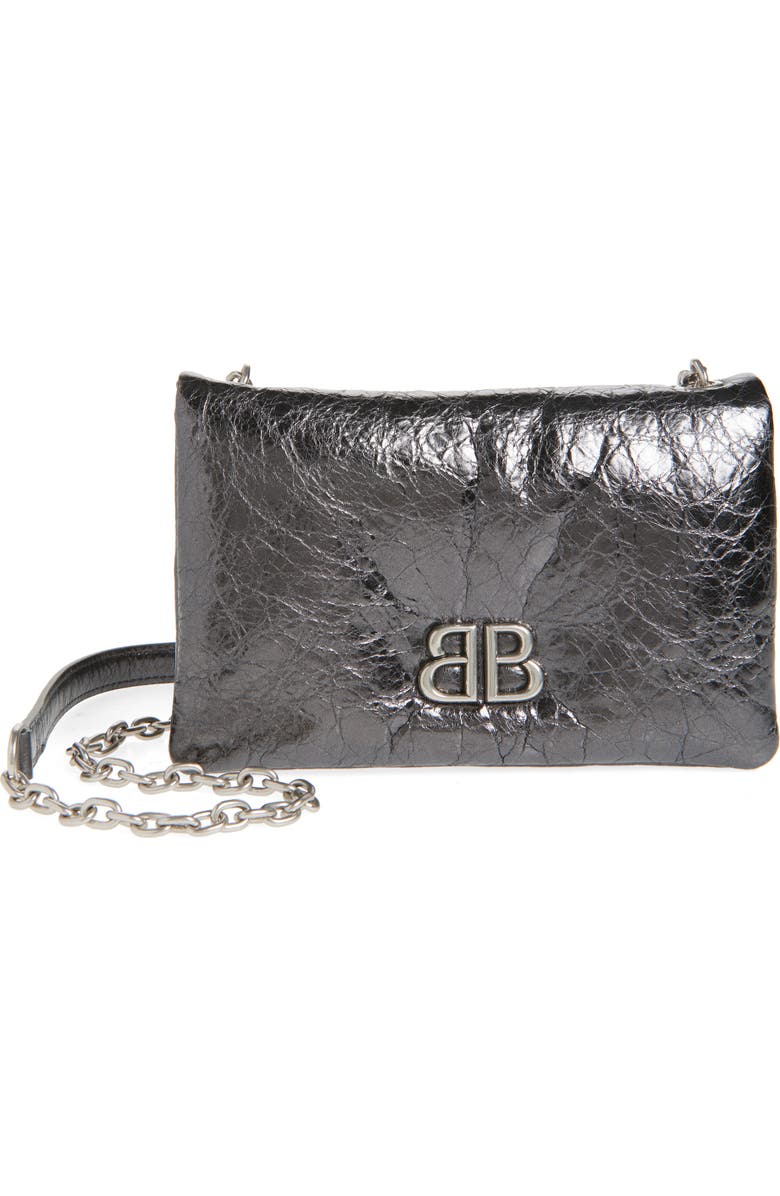 Balenciaga Mini Monaco Crinkle Metallic Leather Crossbody Bag, Main, color,