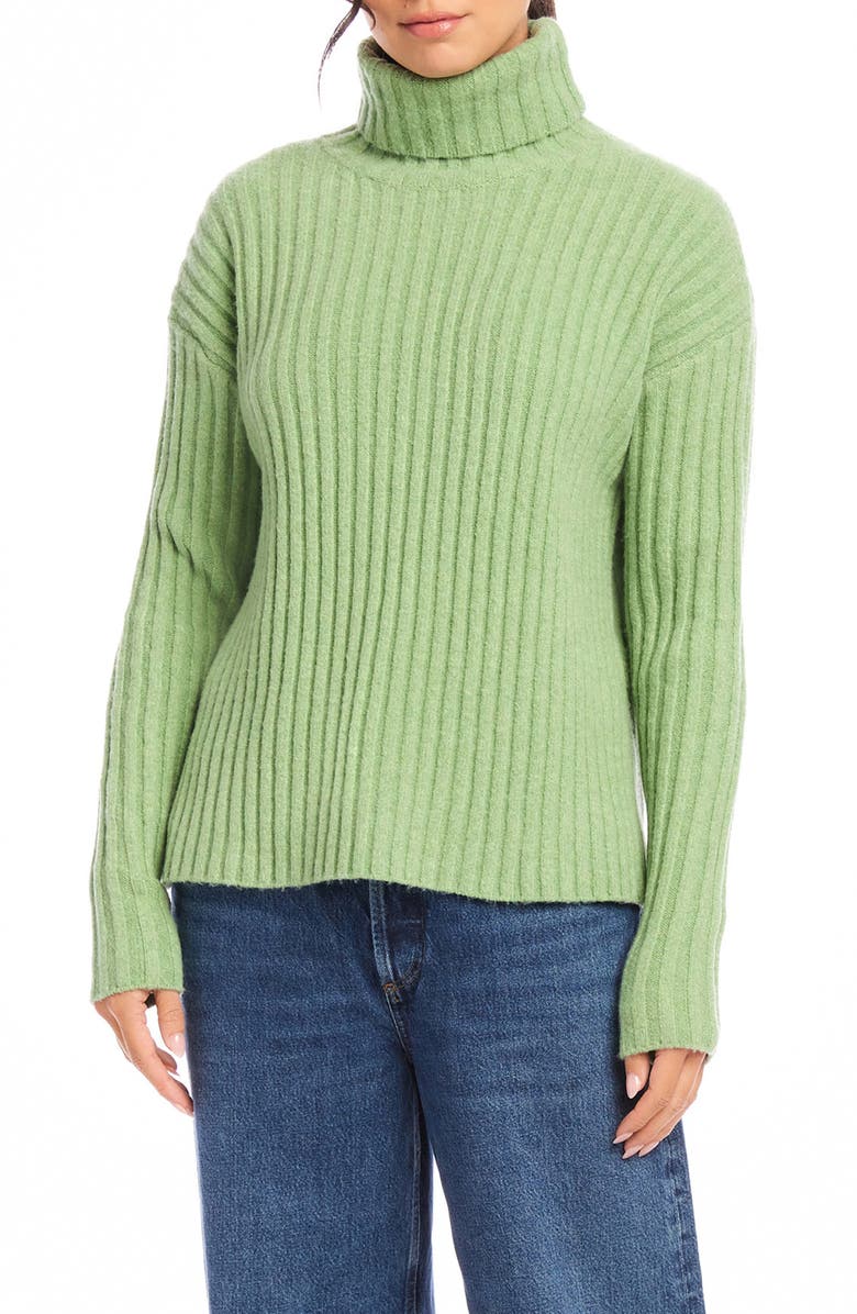 FIFTEEN TWENTY Claudia Rib Turtleneck Sweater, Main, color, Sage
