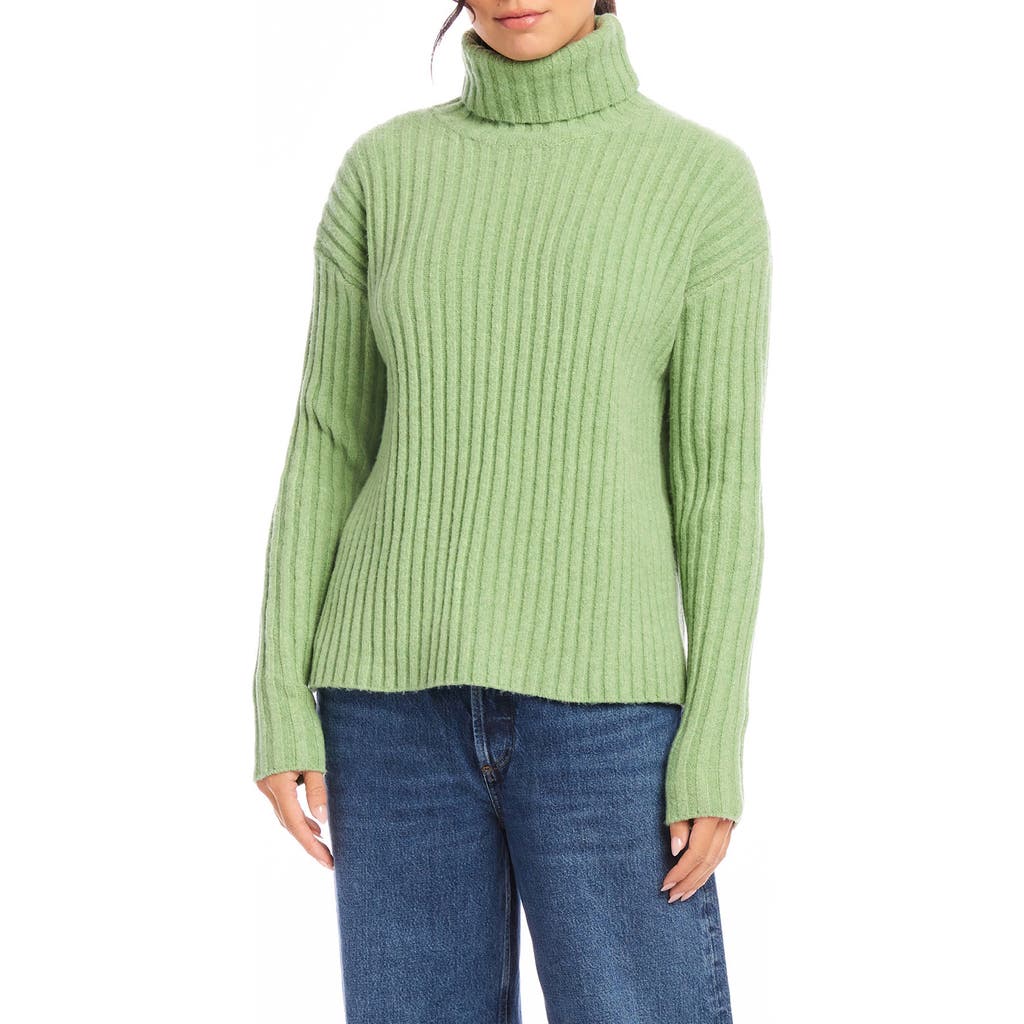 Shop Fifteen Twenty Claudia Rib Turtleneck Sweater In Sage