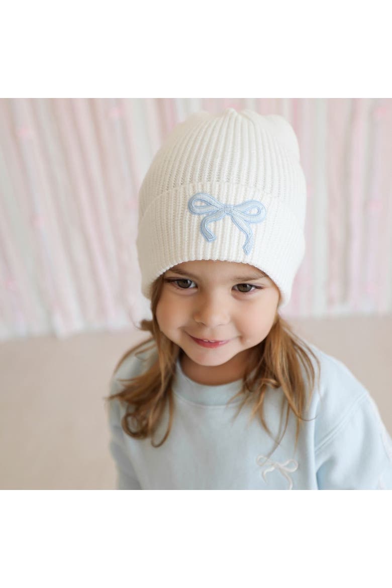 Blue Bow Patch Beanie (little Kid & Big Kid), Alternate, color, Ivory