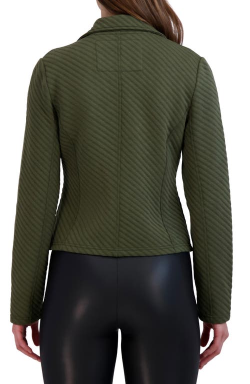 Ookie & Lala Linear Knit Moto Jacket In Green