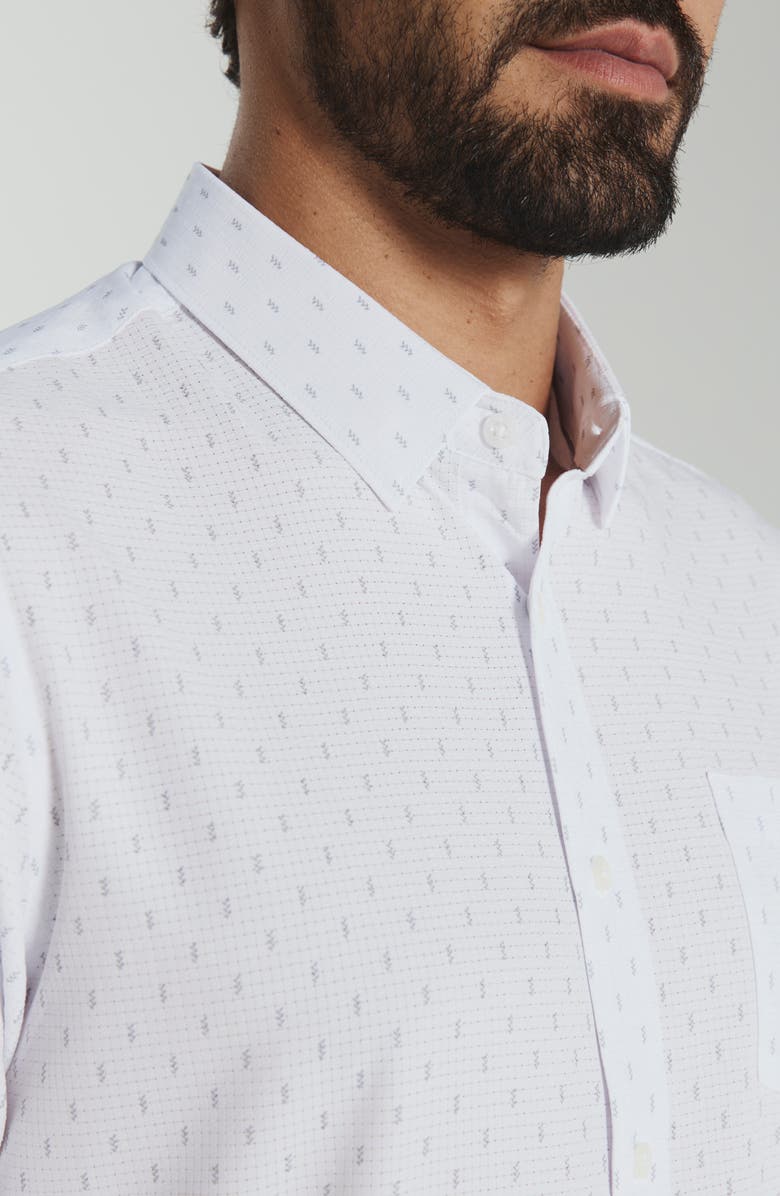 7 Diamonds Renzo Textured Geo Pattern Short Sleeve Stretch Button-Up Shirt, Alternate, color, White