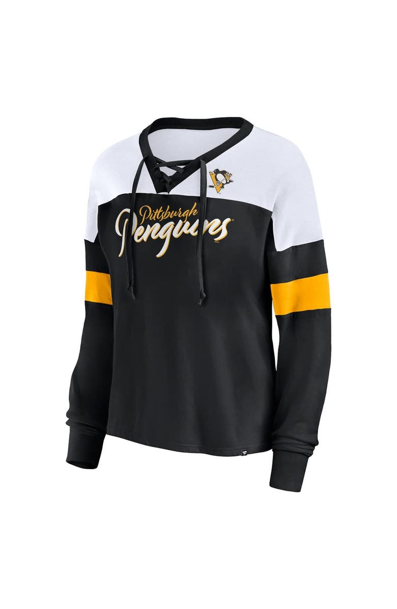 FANATICS Women's Fanatics Black Pittsburgh Penguins Take the Shot Long Sleeve Lace-Up V-Neck T-Shirt, Alternate, color, Black