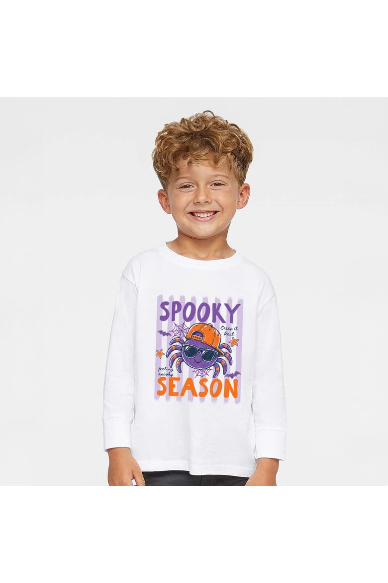 Spooky Season Spider Stripes Toddler Long Sleeve Graphic Tee, Main, color, White