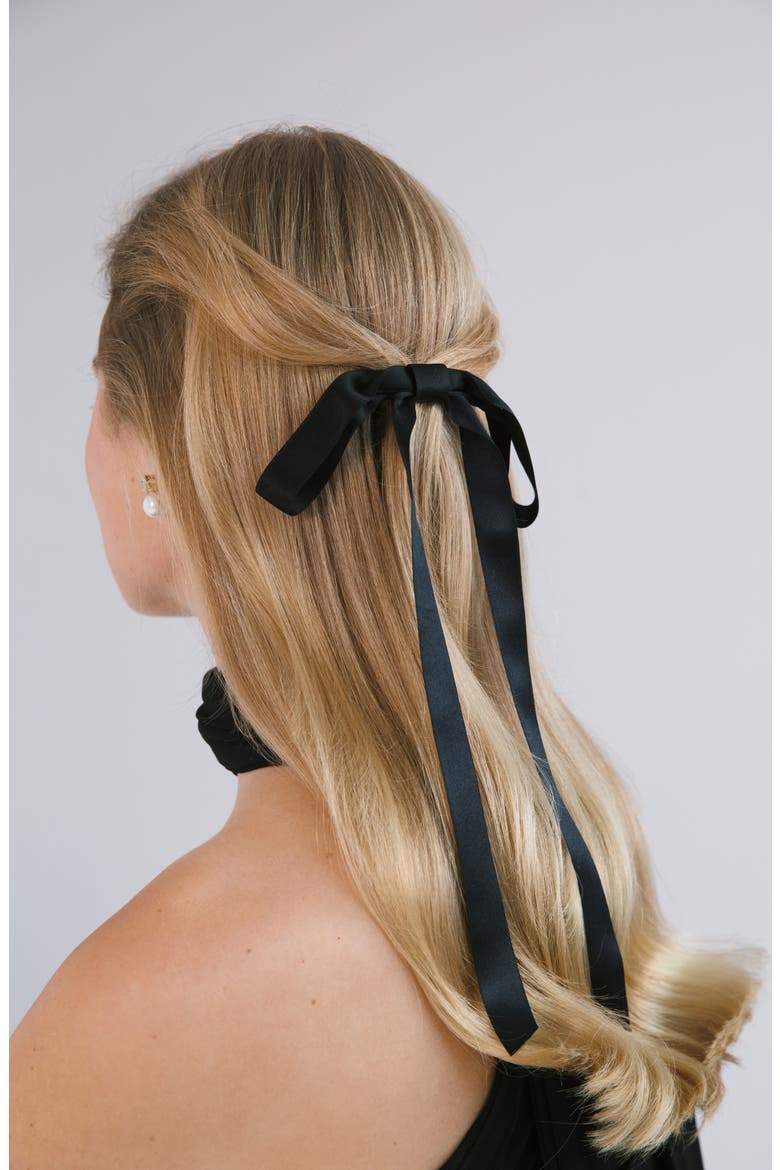 Gretta Silk Bow Barrette, Alternate, color, BLACK