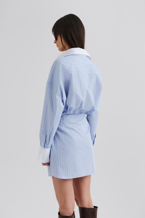 Malina Portea Wrapped Long Sleeve Shirt Dress In Blue