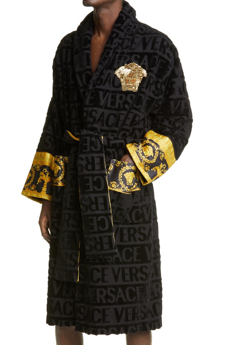 Versace Logomania Bath Robe, Alternate, color, 