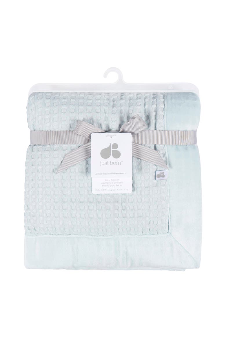 Just Born Blue Waffle Plush Blanket, Alternate, color, Baby Blue