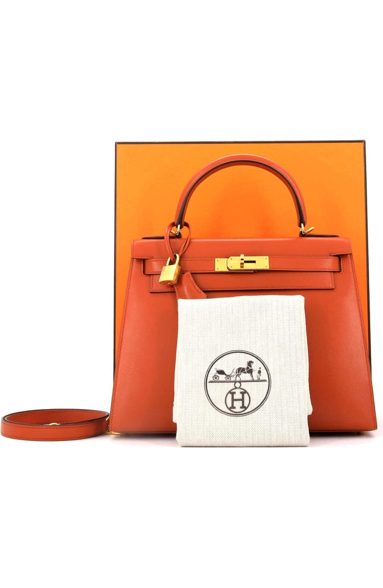 Pre-Owned Hermes Kelly Handbag Orange Tadelakt with Gold Hardware 28, Alternate, color, Terre Battue