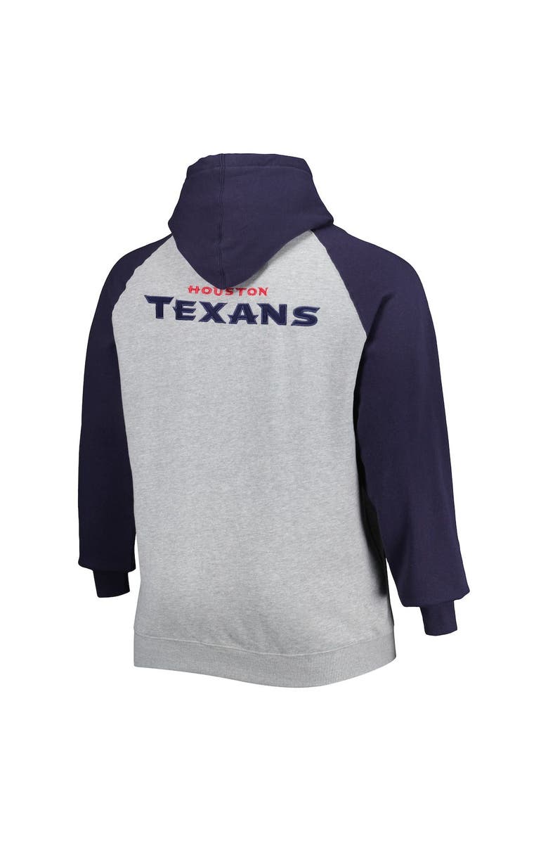 PROFILE Men's Heather Gray Houston Texans Big & Tall Fleece Raglan Full-Zip Hoodie Jacket, Alternate, color, 