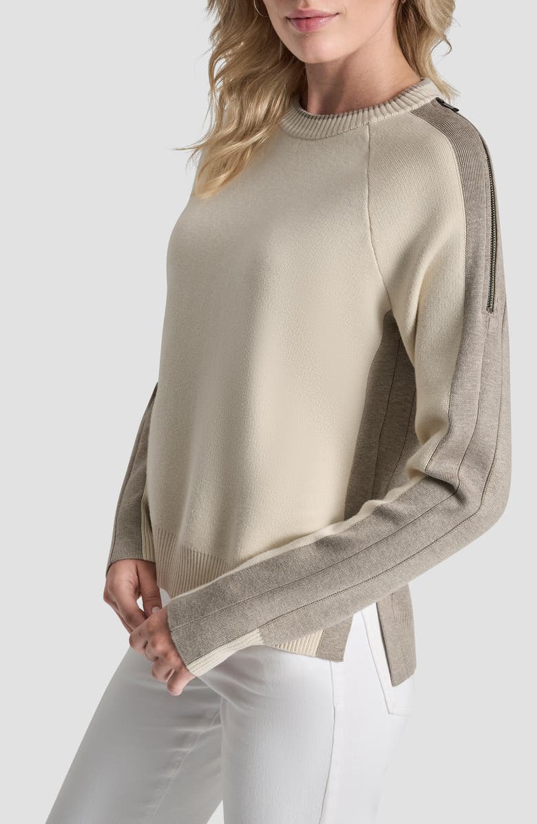 DKNY Contrast Crewneck Sweater, Alternate, color, Ecru/Tan Heather