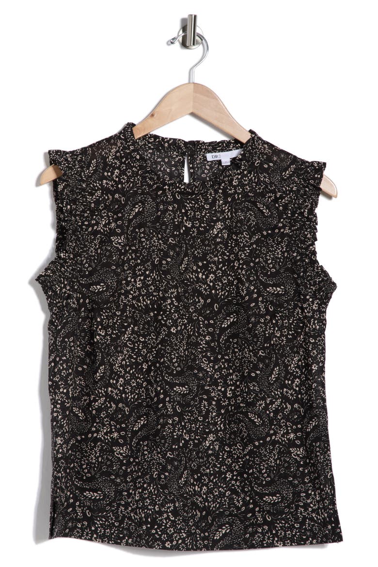 Smocked Ruffle Tank, Alternate, color, BLACK