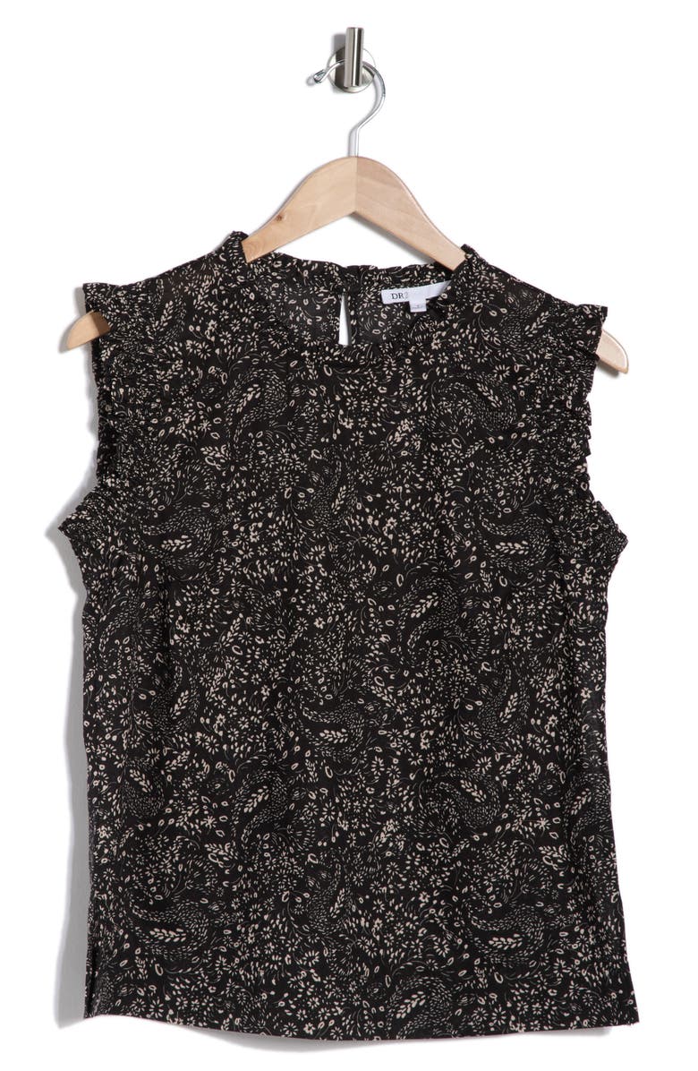 DR2 by Daniel Rainn Smocked Ruffle Tank, Alternate, color, Black