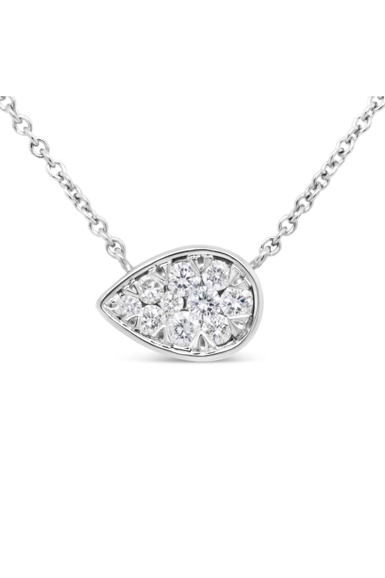 14K White Gold 1/4 Cttw Diamond Composite Teardrop Shape Pendant Necklace -, Main, color, White