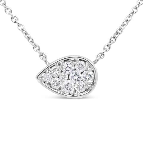 14K White Gold 1/4 Cttw Diamond Composite Teardrop Shape Pendant Necklace -