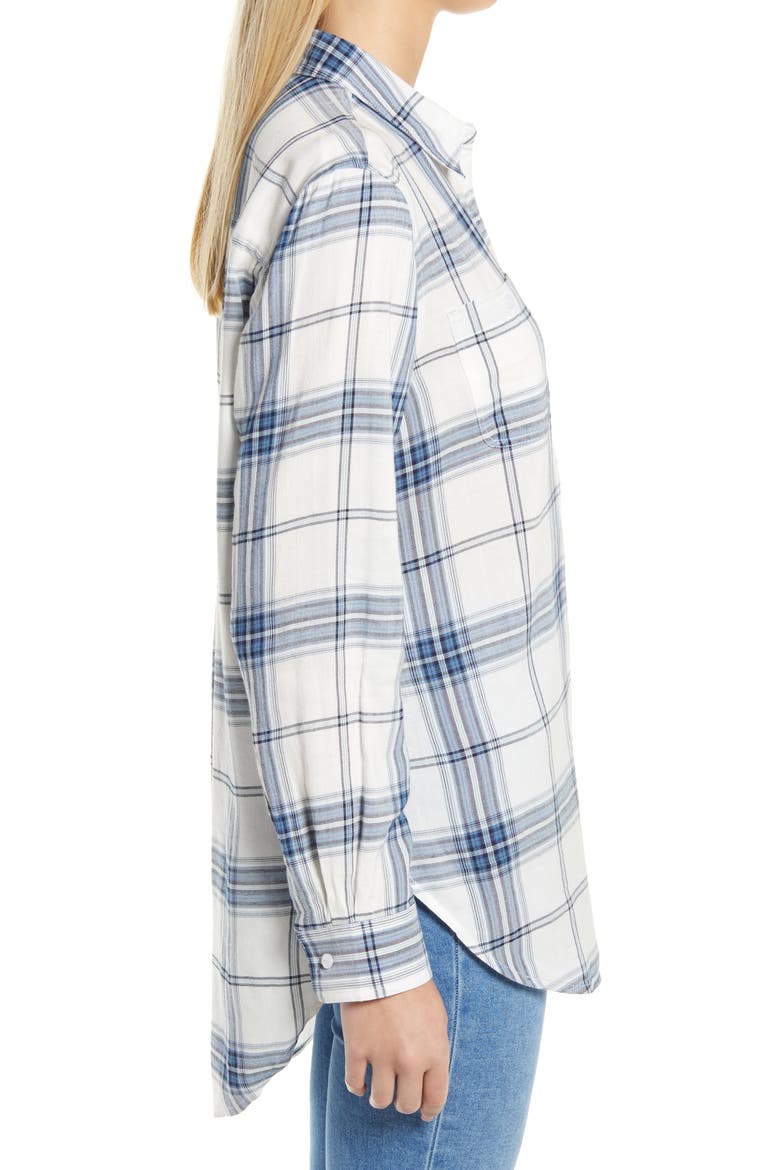 Plaid Popover Tunic, Alternate, color, IVORY- NAVY PLAID