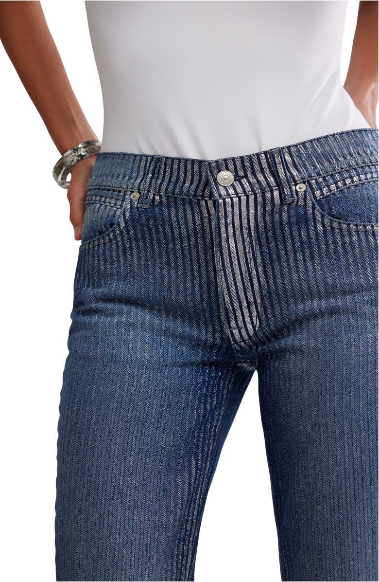 Free People West Coast Metallic High Waist Flare Jeans, Alternate, color, Country Blue