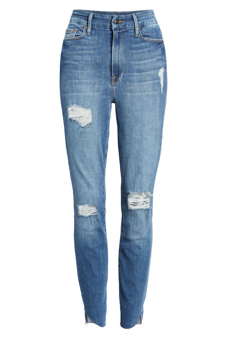 Good Waist Cascade Hem Skinny Jeans, Alternate, color, BLUE125